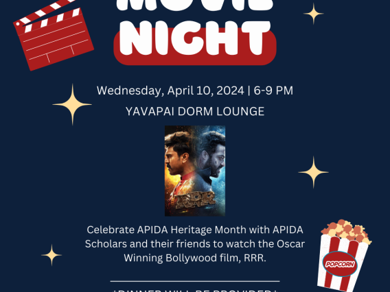 Navy Blue Flyer For APIDA Scholars Movie Showing of Oscar award winning Bollywood film RRR