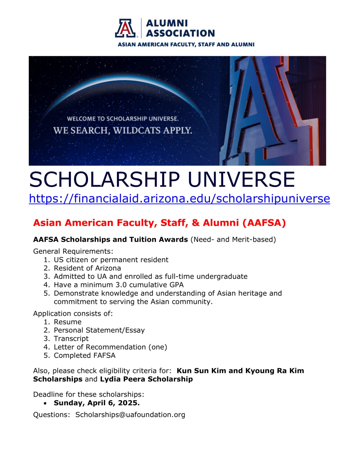 AAFSA Scholarship Universe Information 2025